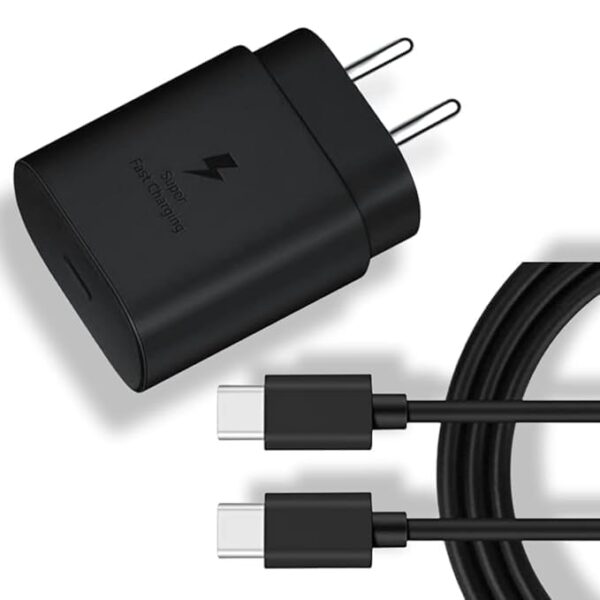 XIAWAO Original 25W Charger Super Fast Charging Adapter With Type C To Type C Cable For Samsung S21 Ultra 5G S21+ 5G S21 5Gm62 F62 M21S-Black With 6 Months Warranty